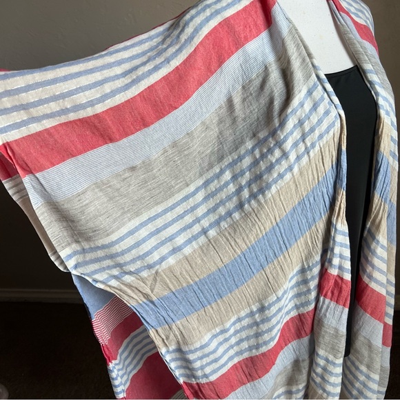 Anthropologie Striped Light Weight Pancho OSFM White Blue Tan Pink - Picture 3 of 13